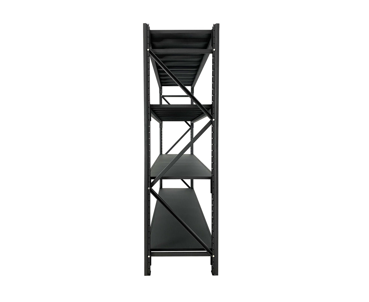 Industrial shelving frame showing upright and corner bracing